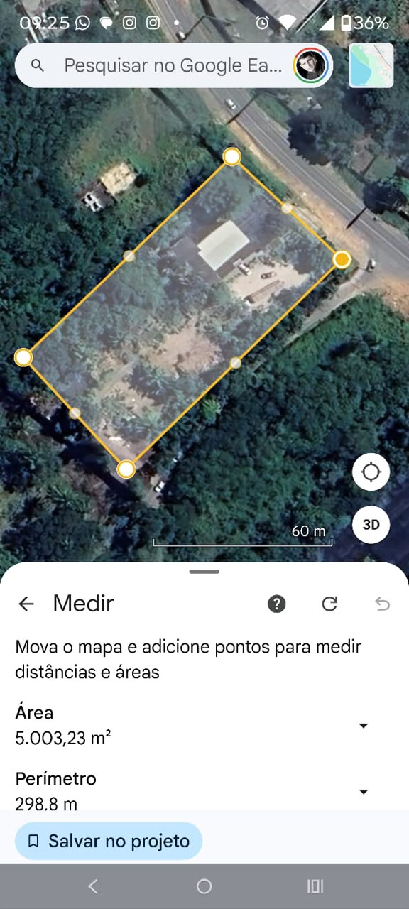 Captura aérea de medição do terreno BG-0018 com o perímetro demarcado